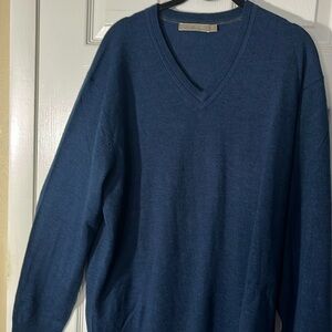 RAFFI Italy extra fine merino wool pullover vneck sweater blue lightweight XL